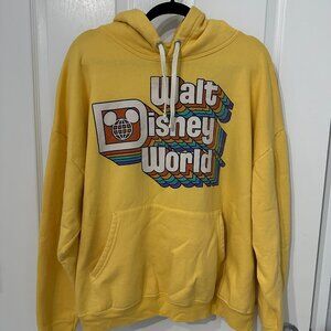 XXL Disney Park Walt Disney World Retro Logo Distressed Hoodie Yellow